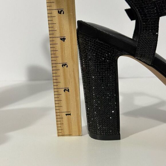 Maripe Leilani Open Toe Ankle Strap Rhinestone Platform Sandals Black | Size 7.5 - Picture 4 of 15